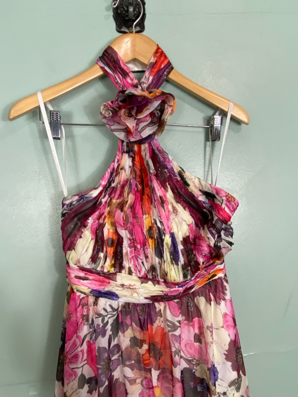 Mac Duggal Asymmetrical Ruffled Halter Gown Floral Maxi Dress Size 4 - Picture 3 of 13